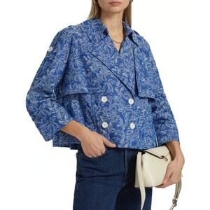 DEREK LAM 10 CROSBY Elijah Floral Cotton Blend Double-Breasted Crop Jacket